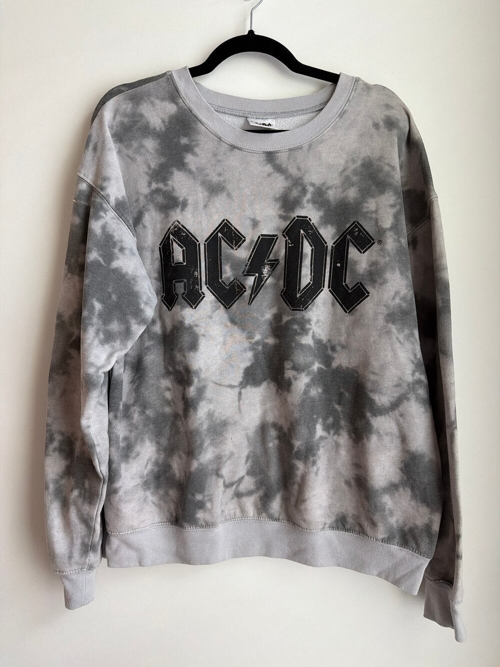 AC/DC Gray Tie Dye Crewneck Sweatshirt Youth XL 15–17 Rock Band Graphic Pullover